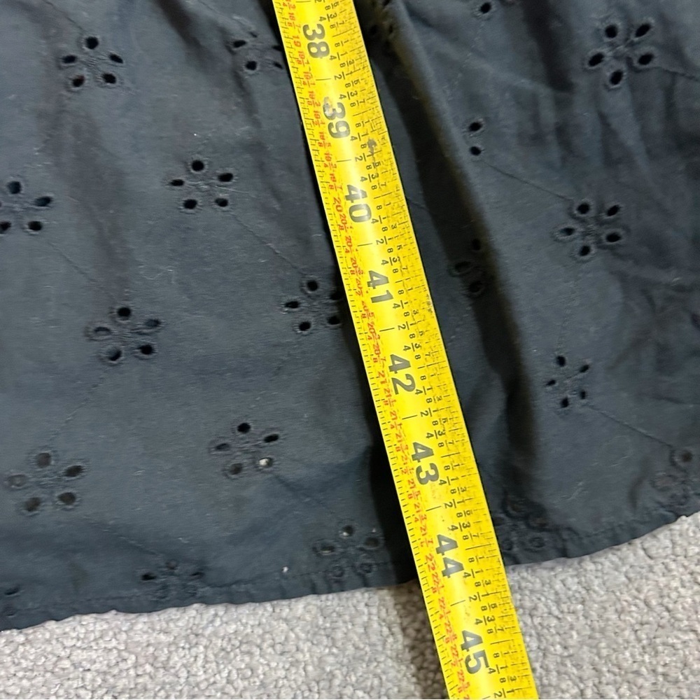 J. Crew Cotton Eyelet Midi Dress Size 2 Black Tiered Pockets Shoulder Ruffles - Picture 16 of 16